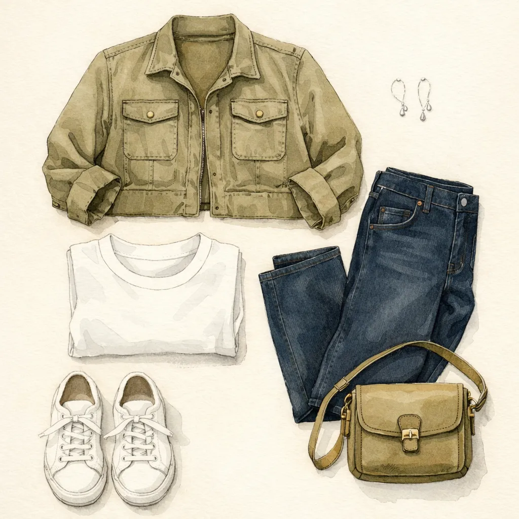 Гардеробная доска: хаки field jacket и джинсовая ткань