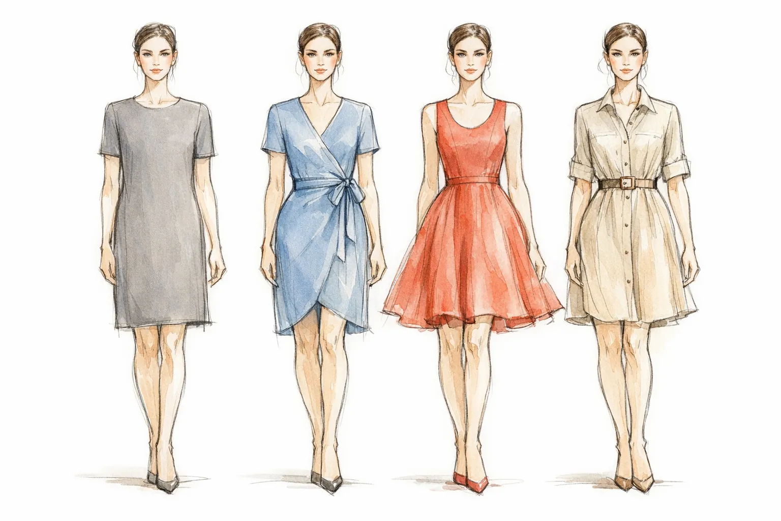 Fashion sketch: силуэты платьев