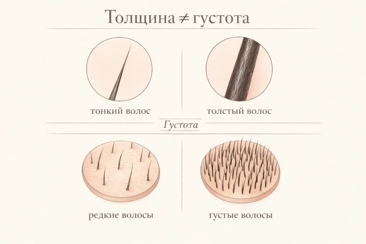 Толщина волоса и густота волос