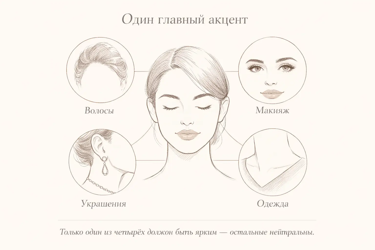 Схема: волосы, макияж, украшения, одежда