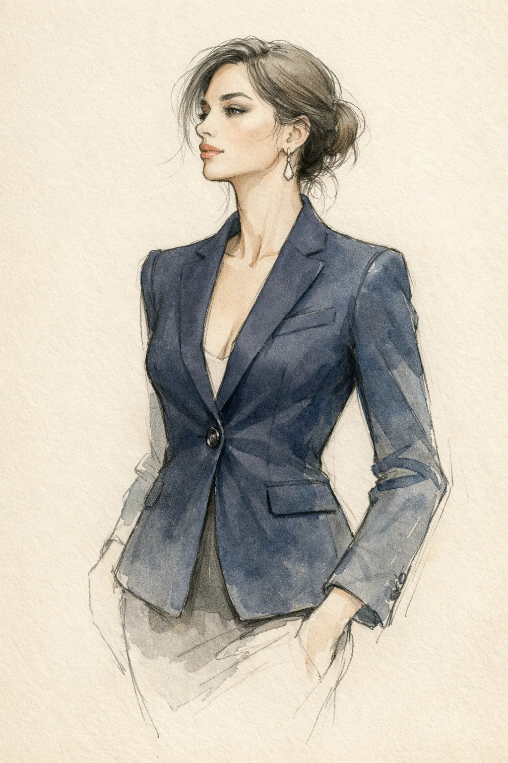 Fashion sketch: пуговица и линия талии жакета